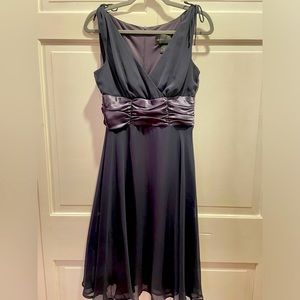 Elegant size 8 petite dusty blue evening dress by Connected.
